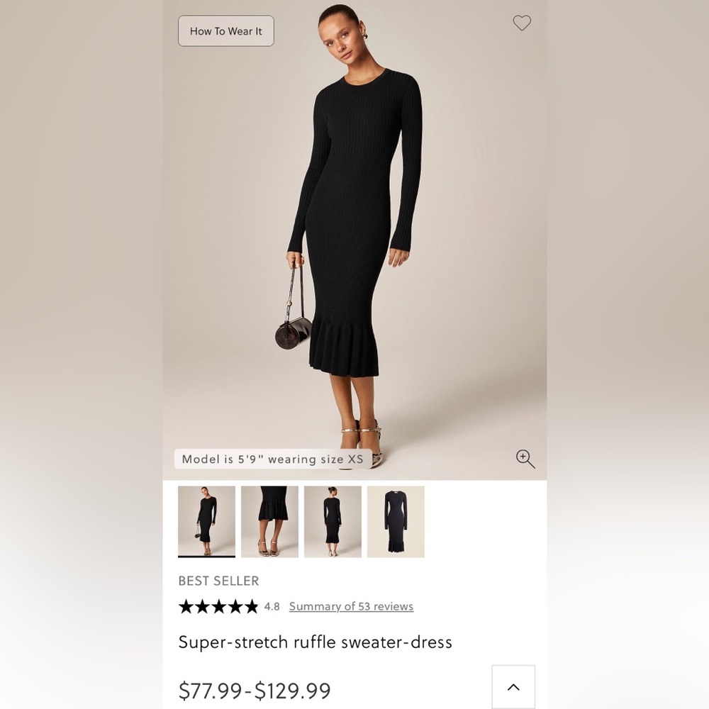 J. Crew Black Super-Stretch Ruffle Sweater Dress